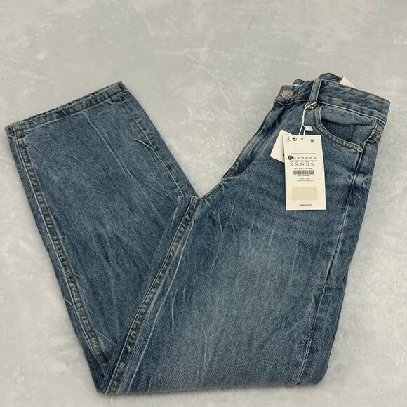 Bershka High Waist Straight Leg Denim Jeans Blue 100% Cotton Size 00 NWT Y2K - Picture 1 of 12